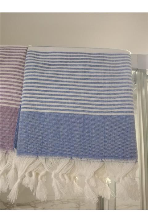 Marsipet Çizgili Mavi Peştemal % 100 Pamuk Hand Made
