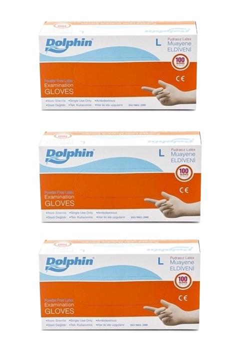 Dolphin Pudrasız Lateks Muayene Eldiveni 100 Adet x3 Kutu (Large)