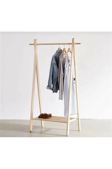 woodsmontessori Ahsap Ayaklı Elbise Askılığı Portmanto 150x110 Tek Kat