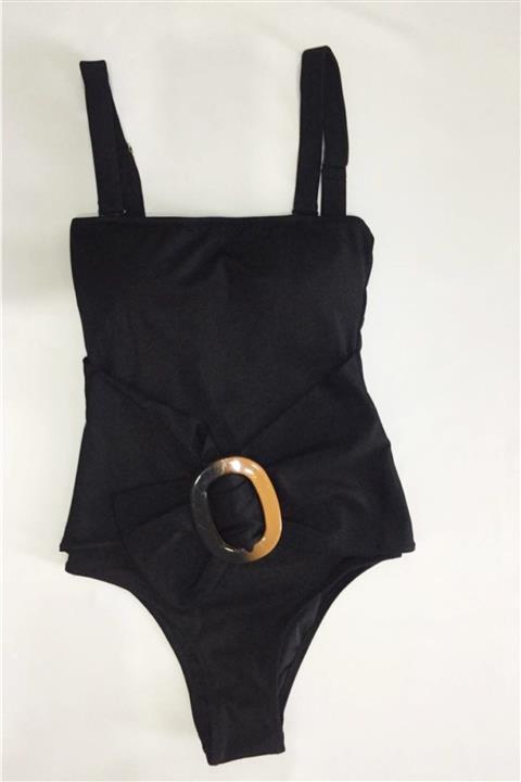 LIKE & MORE Kadın Siyah Kemerli Balensiz Kaplı Askılı Mayo