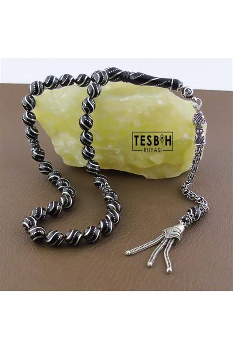 Tesbih Ruyasi Çeşmi Desenli Orijinal Oltu Taşı Tesbih