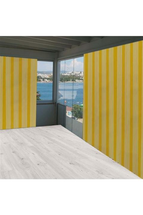 ceylan home Balkon Perdesi Sarı Beyaz Ince Çizgili 475x250