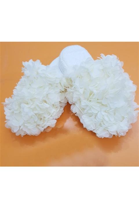 Evsay Kadın Ekru Lazer Güllü Lohusa Terliği