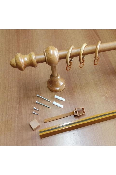 İzen Raylı 225 cm Açık Kahve Rustik Ahşap Perde Askısı