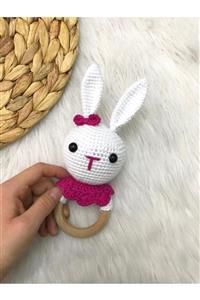 Baby Collection Organik Oyuncak Amigurumi El Örgüsü Pembe Tavşan Çıngırak Oyuncak