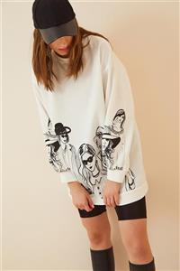 Happiness İst. Kadın Beyaz Baskılı İnce Mevsimlik Sweatshirt AP00134