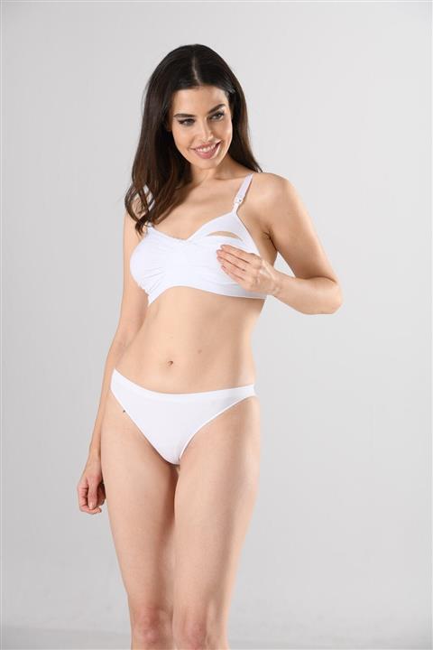 Miss Fit Kadın Beyaz Dikişsiz Ayarlanabilir Ince Askılı V Yaka Emzirme Sütyeni Örme
