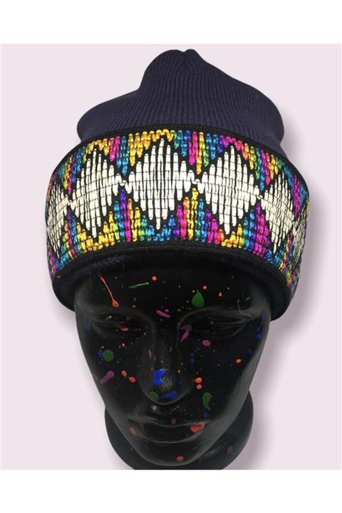 pandaaksesuar Nakışlı Şeritli Mor Tasarım Bere