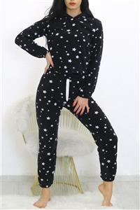 haurashoping Desenli Polar Pijama Takımı Siyah - 8377.1287.