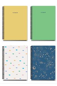 AKILLICA 4'lü Defter Set 9x14 Cm 64 Yaprak Çizgili Karton Kapak Spiralli Defter Notebook