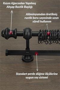 HLMSTOR 150 Cm Siyah Ahşap Rustik Perde Askısı - Raylı Rustik Boru