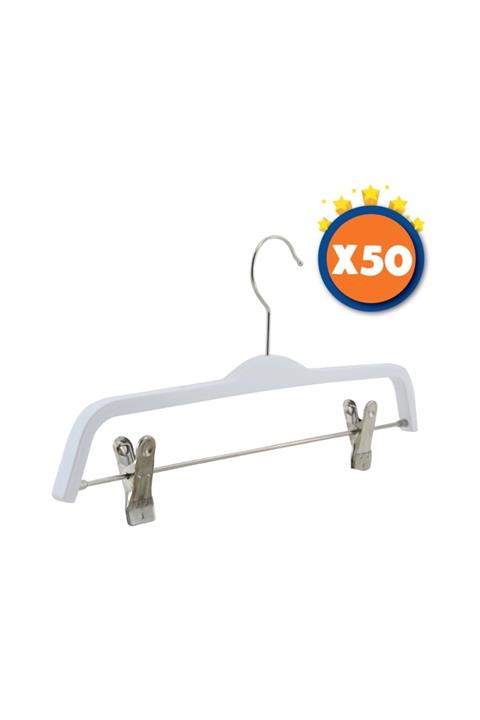 NYN Ahşap Askı Mandallı Pantolon Etek Askısı Beyaz Renk 50 Adet