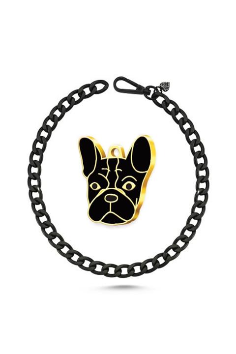 altın pati Köpek Kolyesi Siyah-altın Kaplama French Bulldog Künye
