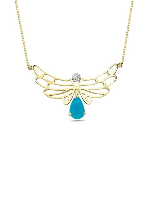 Ariş Pırlanta Damla Turkuaz Taşlı Ve Pırlantalı Barışın Kanatları Kolyesi