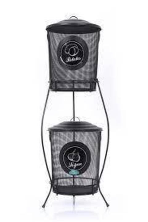 Orvila 2 Katlı Patates Soğanlık Metal Siyah Renk Fileli Sepetli