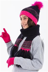 Forum Fashion Kız Çocuk Renkli Ponponlu Atkı Bere Eldiven Takımı