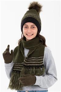 Forum Fashion Kız Çocuk Renkli Ponponlu  Atkı Bere Eldiven Takımı