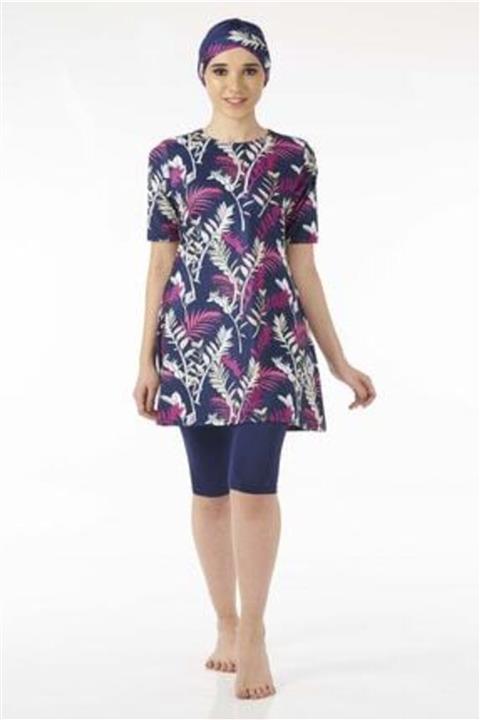 Estiva Kadın Lacivert Desenli Yarım Kol Taytlı Mayo 2036