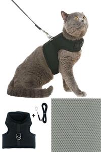 Carneil Store Açık Gri Air File Yeni Nesil Nefes Alabilen Kedi Göğüs Tasma 2'li Set - Medium-orta Beden
