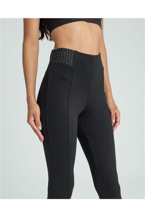 İNCEBELLİ Simli Lastikli Siyah Tayt