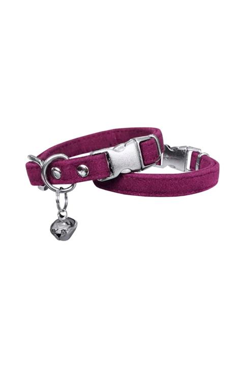 ReyonGO Kadife Çanlı Kedi Boyun Tasması 20-32 Cm Koyu Pembe