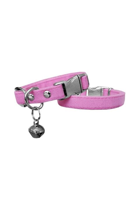 ReyonGO Kadife Çanlı Kedi Boyun Tasması 20-32 Cm Açık Pembe