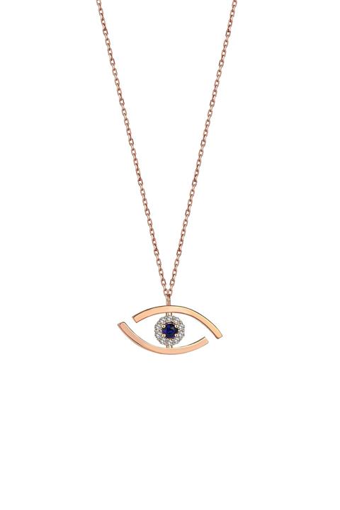 Mevaris Pembe Altın Beyaz Pırlanta Safir Nazar Kolye