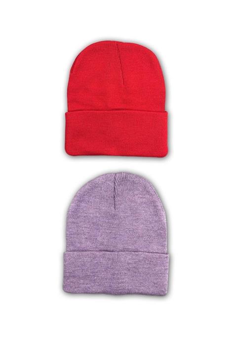 NO.8 HOUSE 2 Adet Unisex Basic Düz Bere Kırmızı Lila