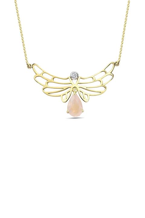 Ariş Pırlanta Rose Quartz Taşlı Ve Pırlantalı Bereketin Kanatları Kolyesi