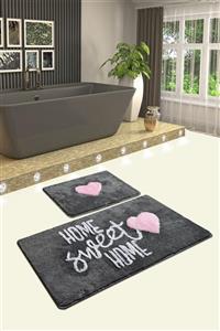 Chilai Home Home Sweet Home 2 Li Set Fümeyıkanabilir Kaymaz Taban Banyo Halısı,paspası