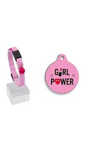 Thepassage Girl Power Çelik Kaplama Kedi Künyesi+pembe Kedi Tasması