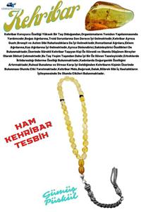 GÜMÜŞTEL EL SANATLARI Doğal Ham Kehribar Şekilsiz Tesbih 925 Gümüş Püskül