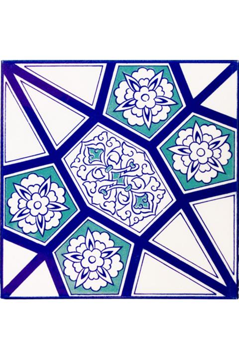 Armada Çini Geometrik Mavi Beyaz Desen Çini Karo 20x20 Cm Ac 3 A