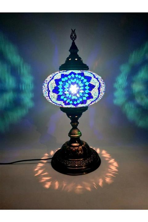 ANADOLU AVİZE HOME Otantik Işlemeli Blue Masa Lambası