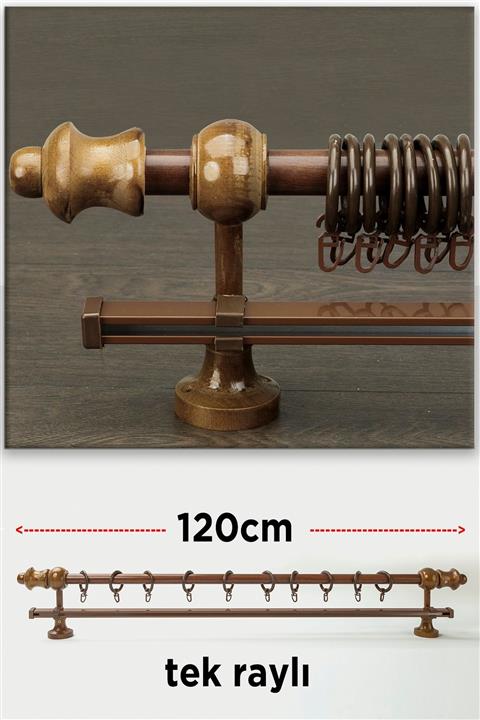 wenthi Ceviz Koyu Kahve Ahşap Rustik Tek Raylı Perde Askısı Venti 120 Cm