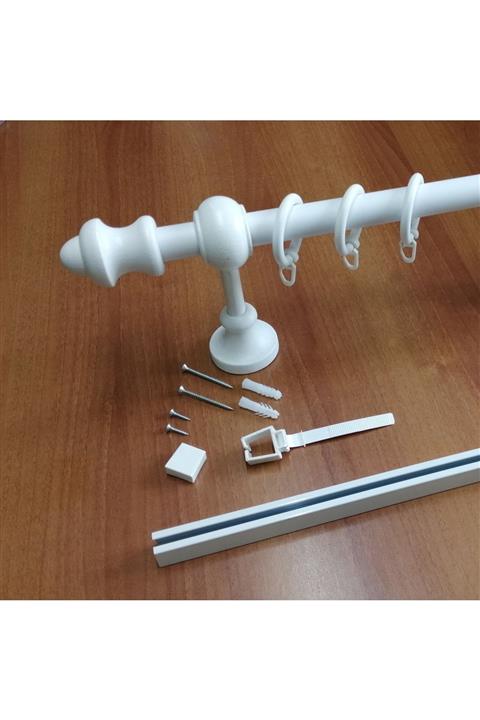 İzen Raylı 200 Cm Beyaz Rustik Ahşap Perde Askısı