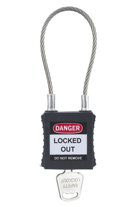 Locksan Plastik Gövde Çelik Kablo Emniyet Asma Kilit - Siyah