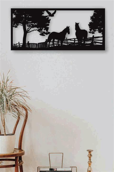 442 Dekor Lazer Kesim Ahşap Duvar Dekoru Atlar Tablo