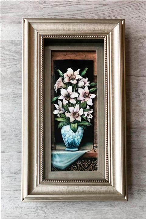 Huistgift Çiçek Desenli Kağıt Rölyef Ahşap Tablo