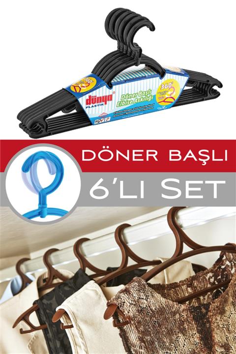 PDHome 6'lı Döner Başlı Elbise Askısı (42 Cm)