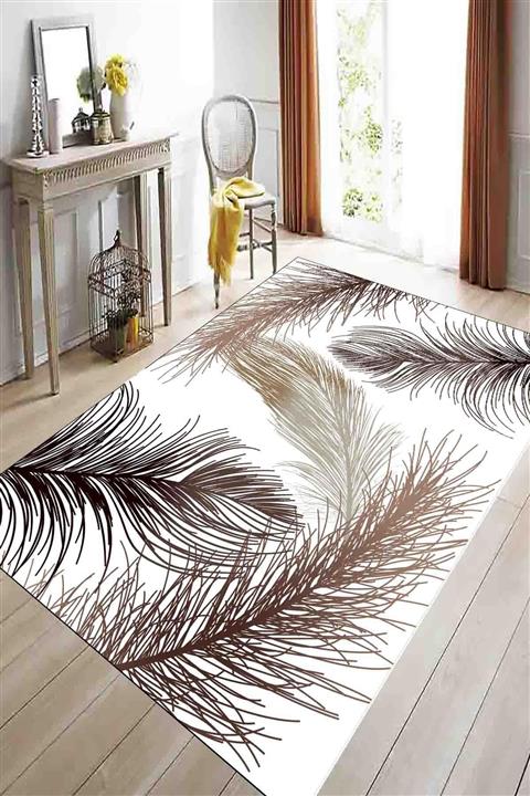 SUNTEKS HOME Dijital Baskı Kaymaz Taban Krem Tüy Desen Yolluk Halı