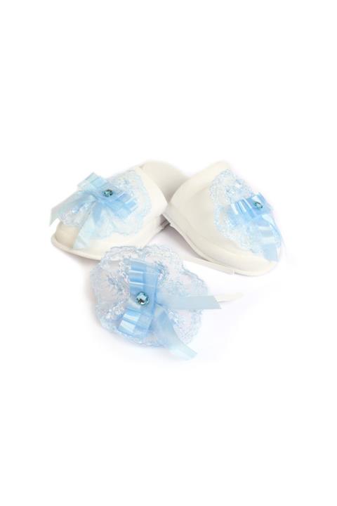 Azebu Fiyonklu Boncuklu Lohusa Kadife Terlik Ve Tacı