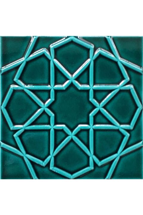 Armada Çini 20x20 Cm Rölyefli Yeşil Selçuklu Yıldızı Deseni Çini Karo