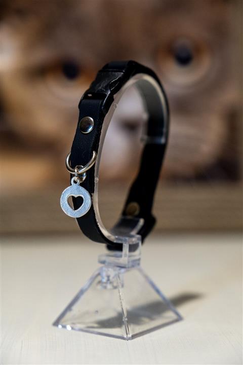 Monte Store Deri Kedi Tasması Siyah Metal Kalp Aksesuarlı