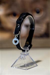Monte Store Deri Kedi Tasması Siyah Metal Kalp Aksesuarlı