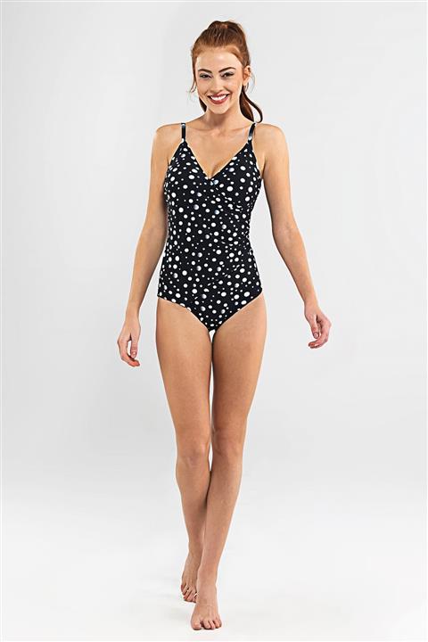 Blackspade Kadın Ince Askılı Toparlayıcı Kruvaze Mayo Puantiyeli Siyah