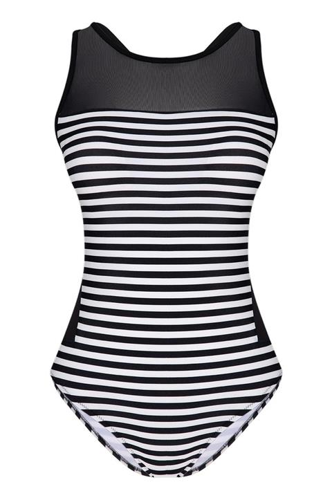 Bonesta Siyah Beyaz Çizgili Tüllü Mayo