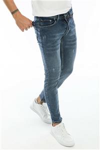 LASESS Erkek Jeans Skinny Fit Likralı Mavi Tintli Tırnaklı Kot Pantolon