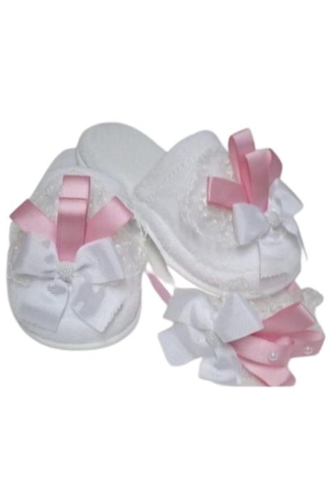 Azebu Pembe Püsküllü Lohusa Terlik Ve Taç