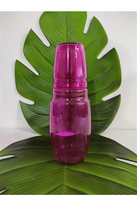 ToMorza Renkli Cam Başucu Sürahi 2 Parça (1.2l/200 Ml Yuk:27cm)